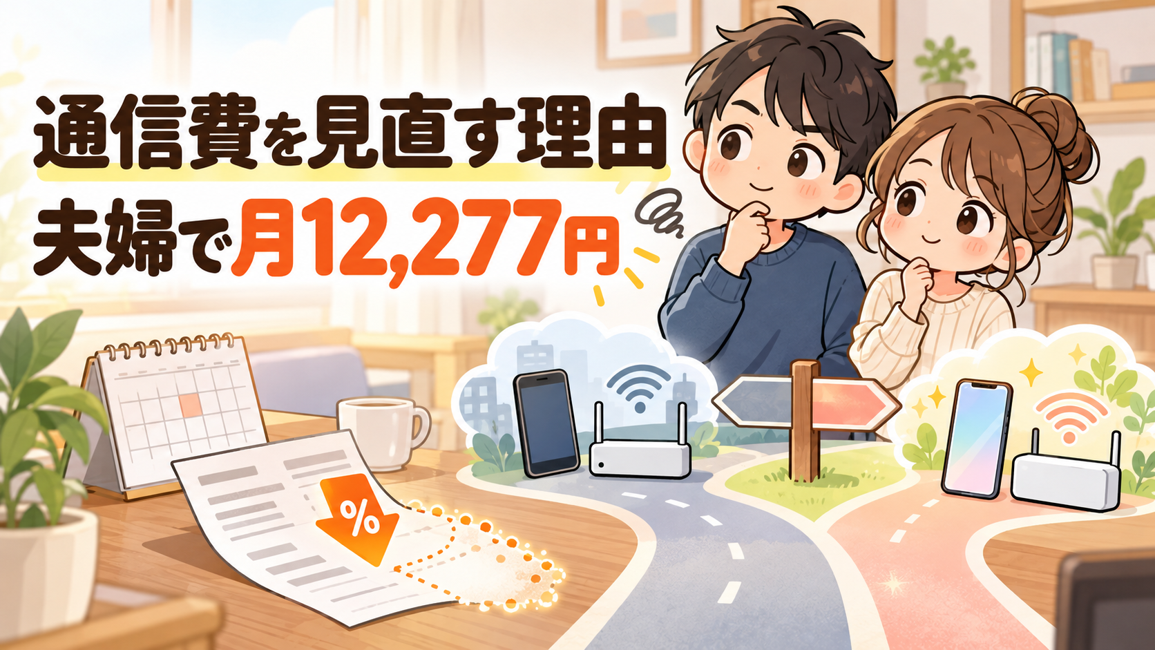 夫婦2人の通信費は月12,277円。Y!mobileとSoftBank 光の料金を見直す記事のアイキャッチ